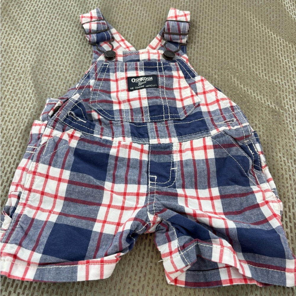 OshKosh B'gosh Baby Boy Plaid Shortalls - Red, White & Blue Americana 3 Months